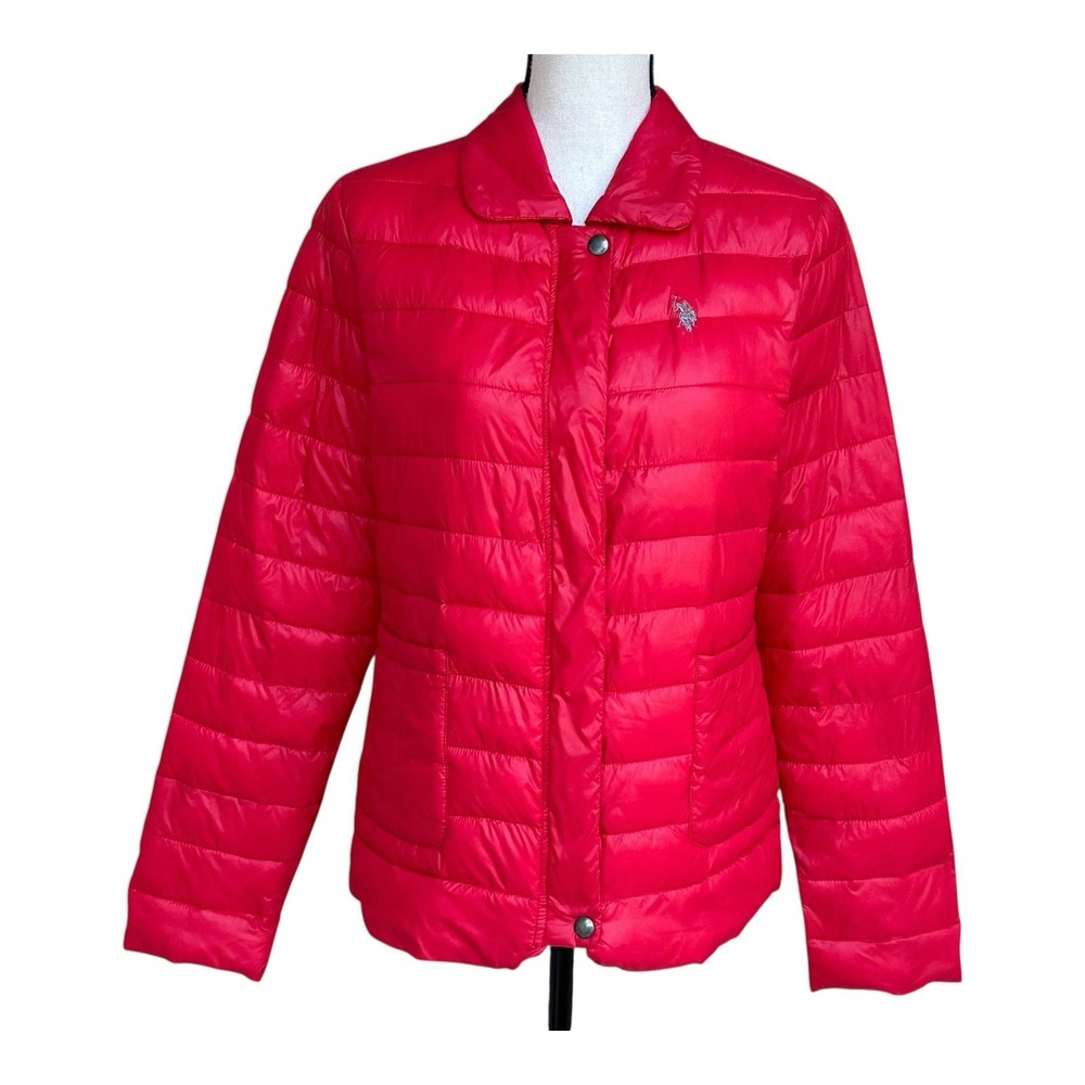 US Polo Assn Size M Red Puffer Women's Jacket Style 01-8193HS